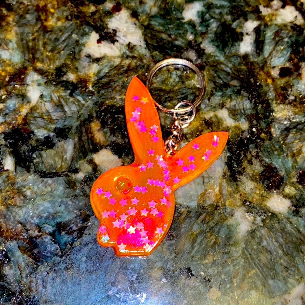 Fluorescent pink bunny keychain